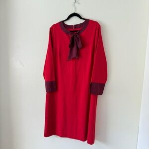 Boden Red and Burgandy Long Sleeve Dress with Peter Pan Collar